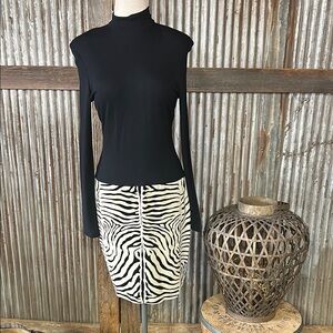 Vintage Chetta B Black Turtleneck Top with Zebra Print Skirt dress